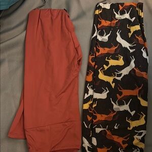 LuLaRoe Leggings Set - Solid Red and Multicolor Animal Print